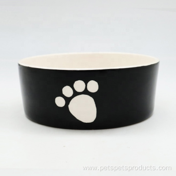 Pet Feeding Bowl Black Rounded Ceramic Dog Bowl